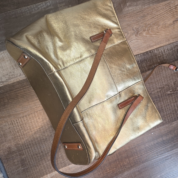 Dooney & Bourke Gold Tote Bag with Brown Straps - Picture 10 of 11